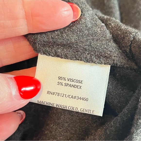 Eileen Fisher Small Ruched Front 3/4 Sleeve Taupe Midi Dress Stretchy Minimalist - Picture 4 of 6